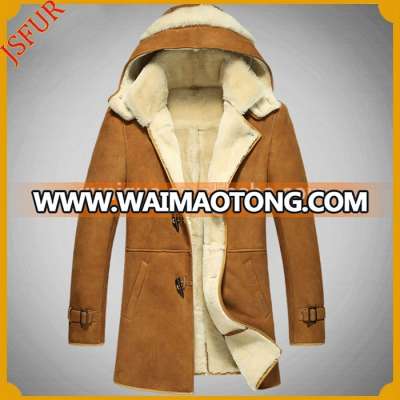 Hot style real sheep skin fur made overcoat men long leather coat