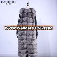 2017 new fashion grey sliver fox fur vest super long style fur coat for women