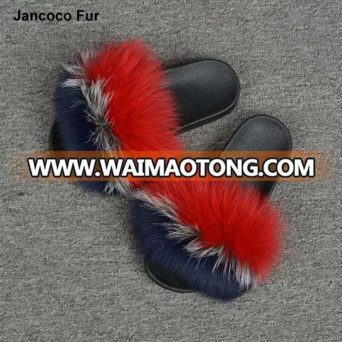 Nice Price 100% Fox And Raccoon Fur Slippers For Women Indoor Fur Slides